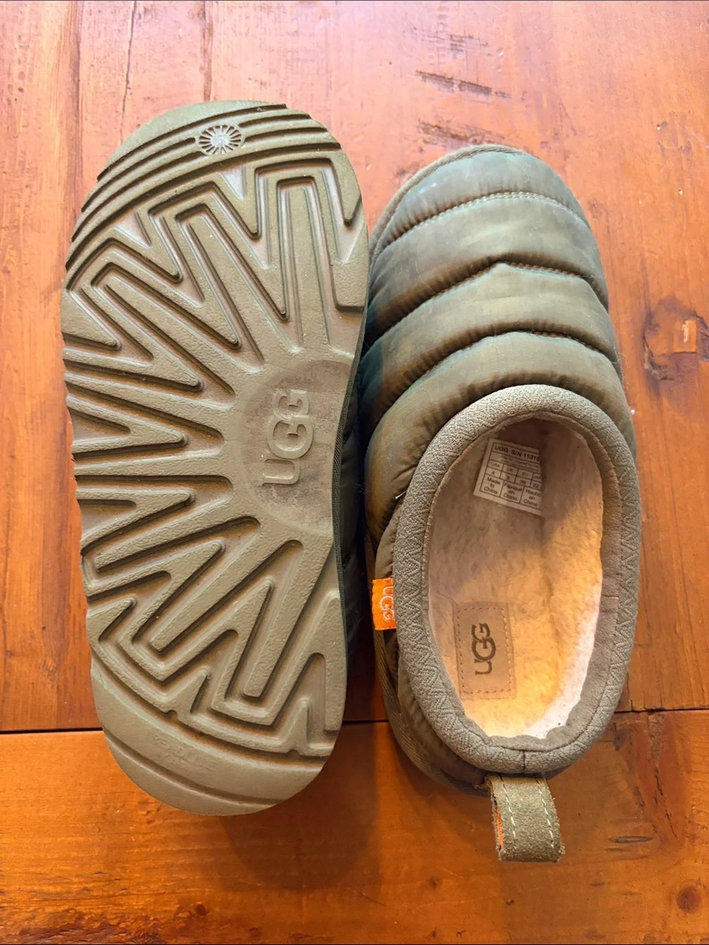 UGG Kids Olive Green Quilted Slip-On Clog Slippers